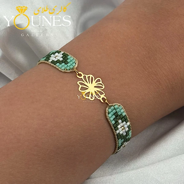 دستبند بند میوکی طرح برگ طلا